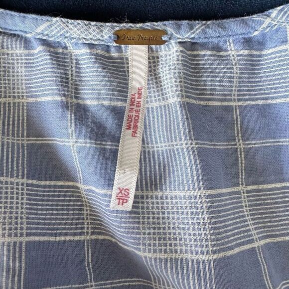 Free People Boho Lace Crotchet Plaid Puff Sleeve Top - Picture 7 of 7